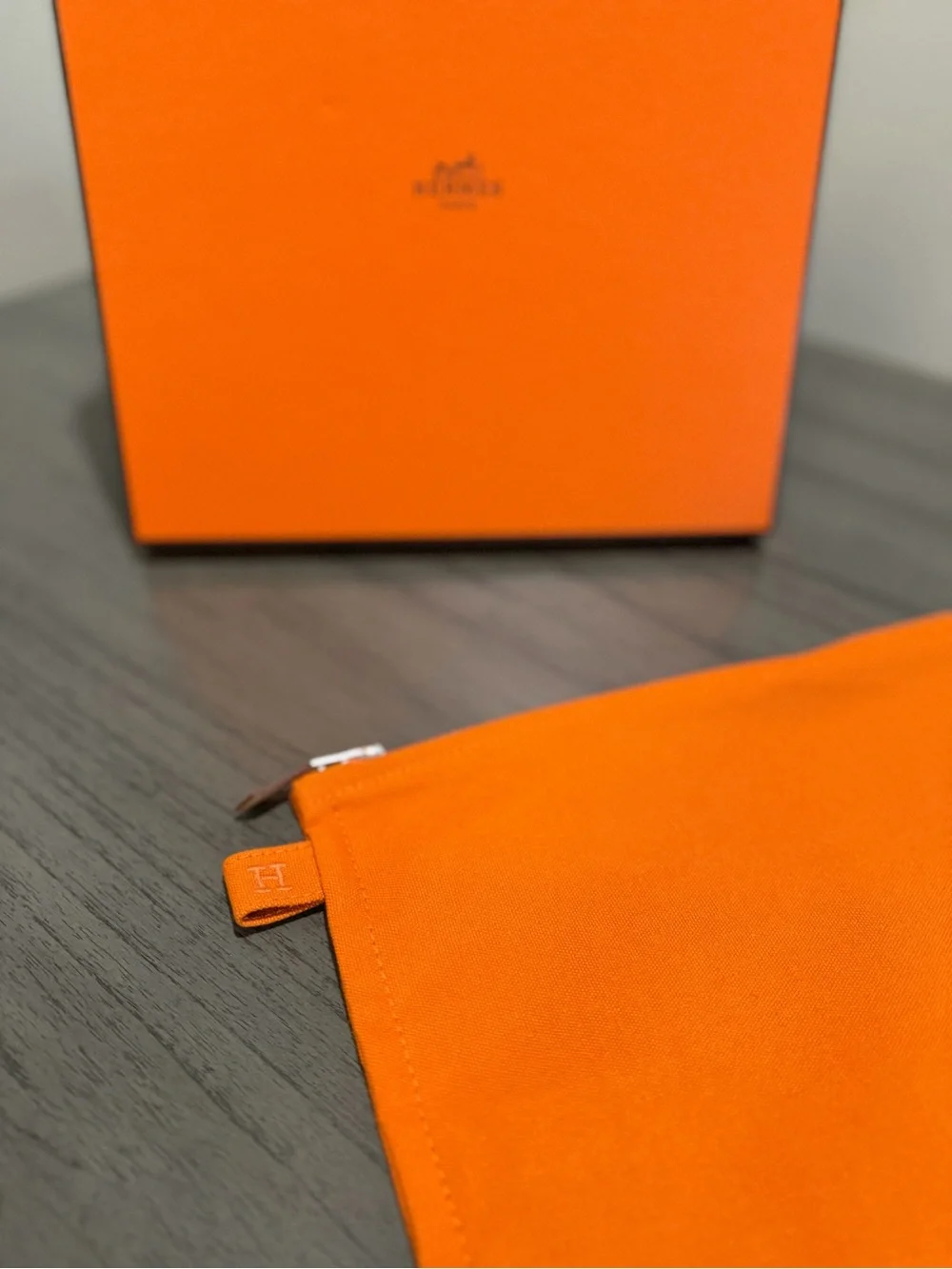 Hermès Orange Cotton Zip Closure Pouch / Toiletry / Make-up Bag